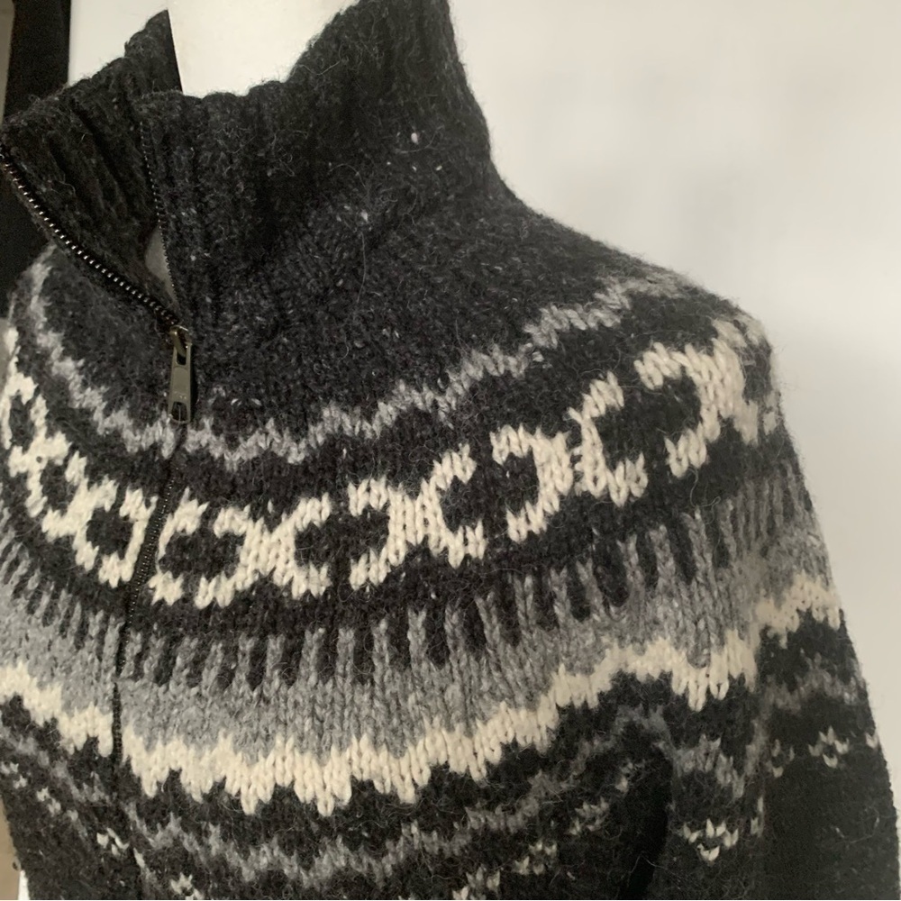 Roots Limited Fair Isle Sweater Alpine Jacket Full Double Zipper Black Grey M L - Picture 6 of 15